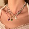 Heart Pendant Beaded Necklace Bohemian Style Chokers Contrast Colored Jewelry