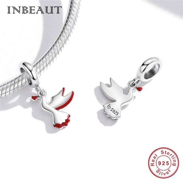 Real 925 Sterling Silver Violet And Bird Charm Pendant Fit Brand Bracelet Animal Beads Delicate Jewelry For Women