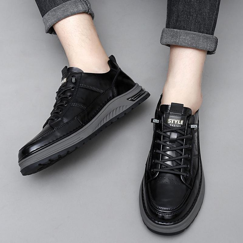 Fashion High Quality Men's Leather Casual Shoes Thick Soled Oxford Shoes Fashionable New Men's Height Increasing British Style Shoes