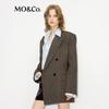 MO&Co. Vintage Textured Linen Blend Padded Shoulder Blazer