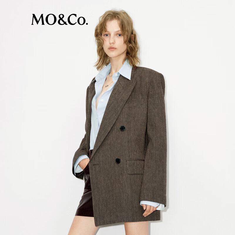 MO&Co. Vintage Textured Linen Blend Padded Shoulder Blazer