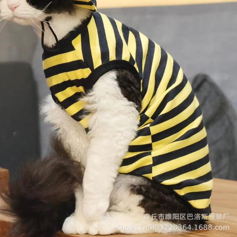 Cute Bee-Themed Cat Costume Set With Hat Striped Pet Clothing Hairless Cats Lightweight