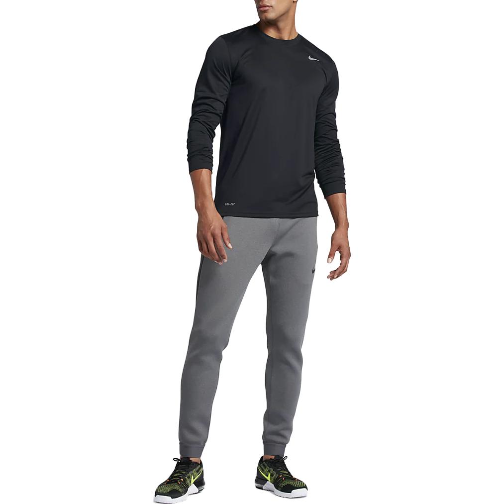 Nike Solid Color Logo Print Crew Neck Long Sleeve T-Shirt Men tops Black 718838-010