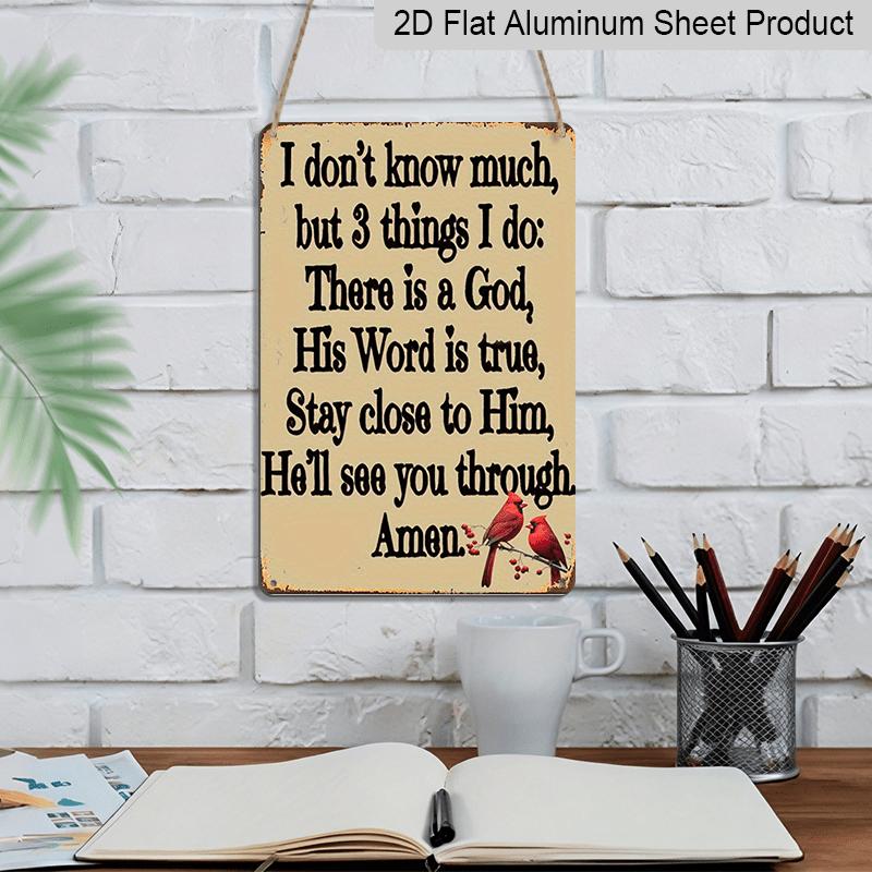 2D Flat, 11.8x7.87Inch Retro Metal Wall Sign with Religious Inspirational Quote & Cardinal Bird Design - Rustic Farmhouse Home Decor for Living Room