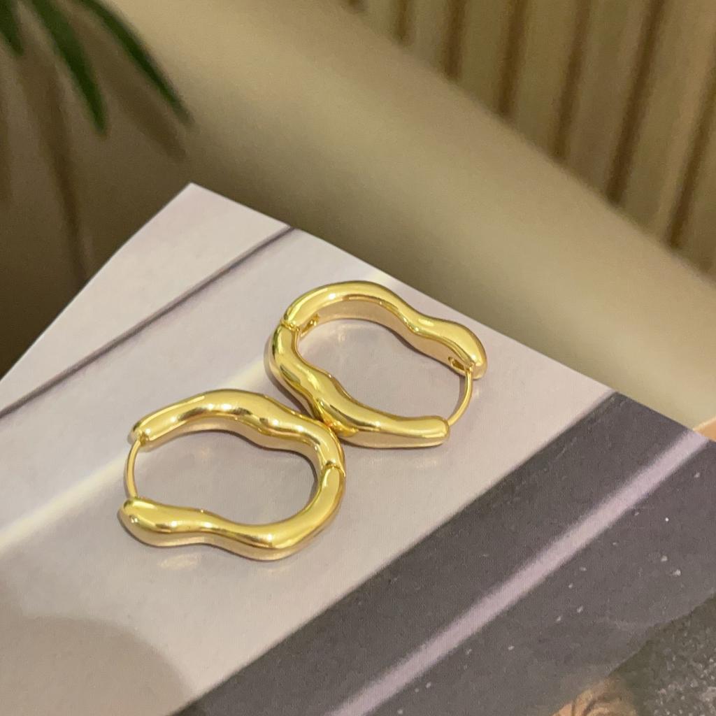 Simple Irregular Oval Hoop Earrings for Women Metal Style Bend Geometric Personality Ear Buckle Accessories Punk  Jewelry