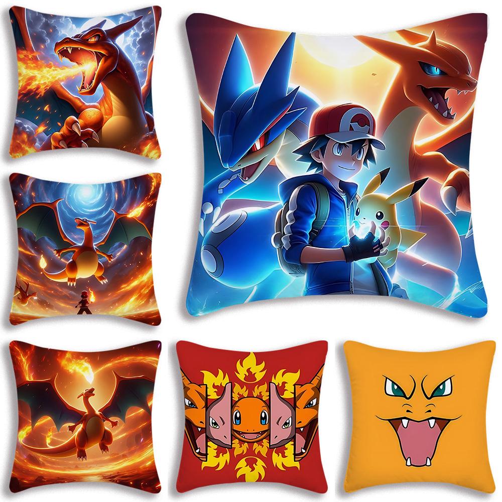 Pillow Covers Cartoon Charizards Sofa Decorative Home Double-Sided Printing Short Plush Cute Cushion Cover