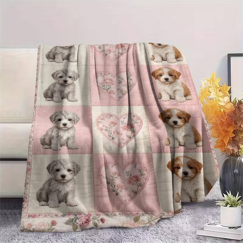 1Pc Cute Patchwork Print Flannel Blanket, High quality Comfortable for All Seasons, Home Decor, Warmth and Comfort, Perfect for Christmas Gifts65
