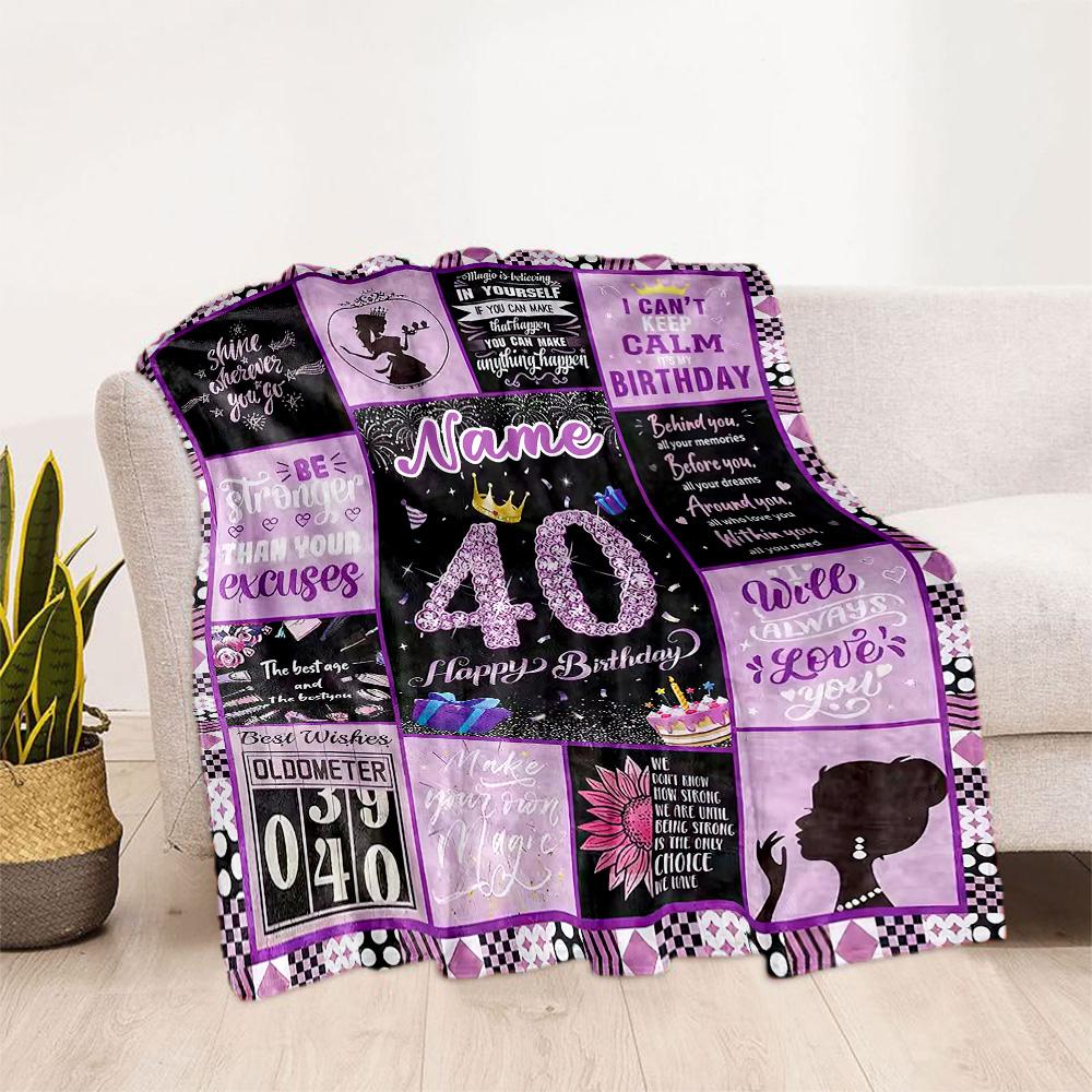 Happy 40th Birthday Personalized Text Blanket Lightweight Personalized Blanket Durable Comfort Versatile for Office Chair Sofa Picnics Living Room