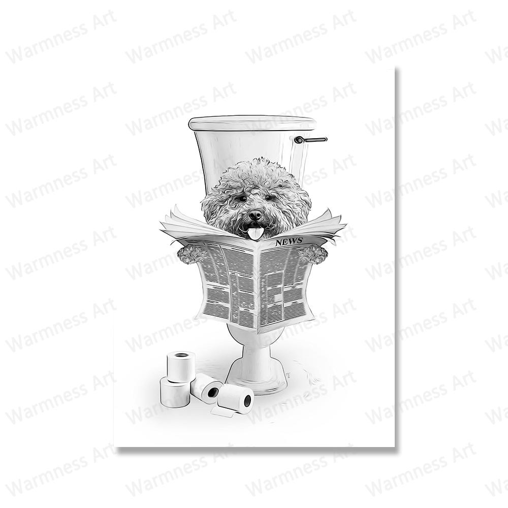 Animals Shark Pig Donkey Cat In Toilet Reading Newspaper Poster Canvas Painting Print Funny Wall Art Picture Kids Bathroom Decor