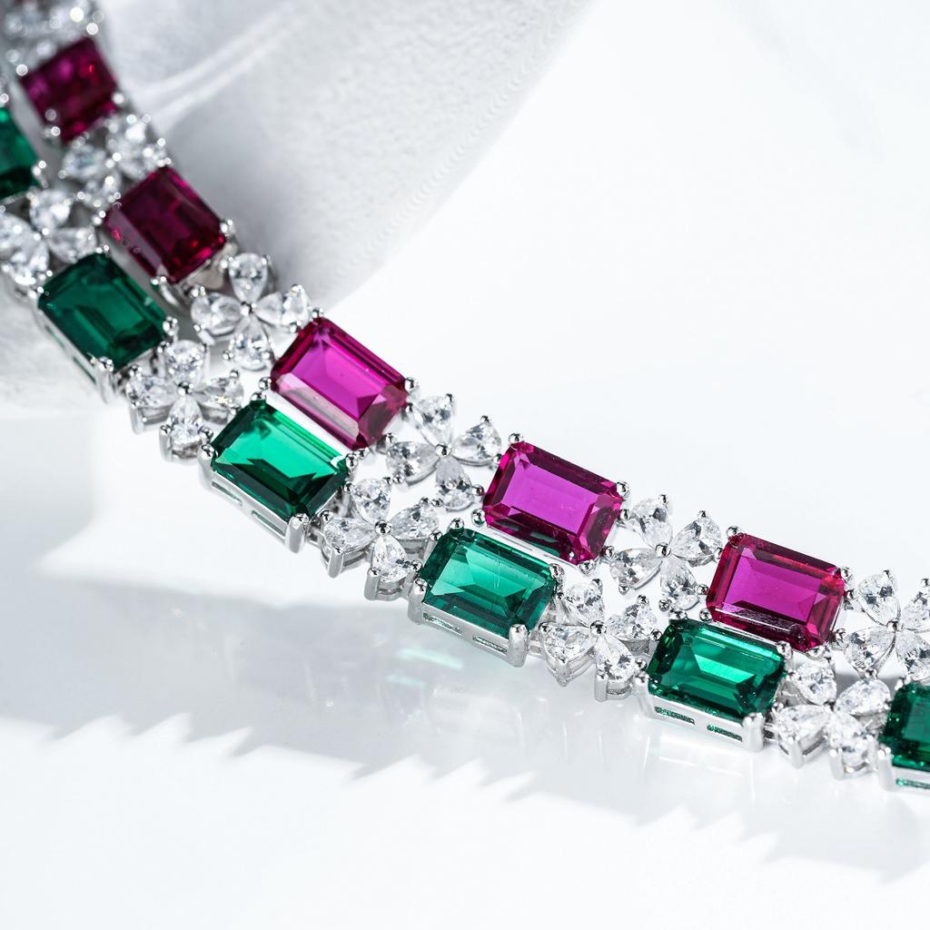Luxury 18K White Gold Solid Platinum Emerald Bracelet Single 1 Karat Emerald Cut Diamond Bracelet