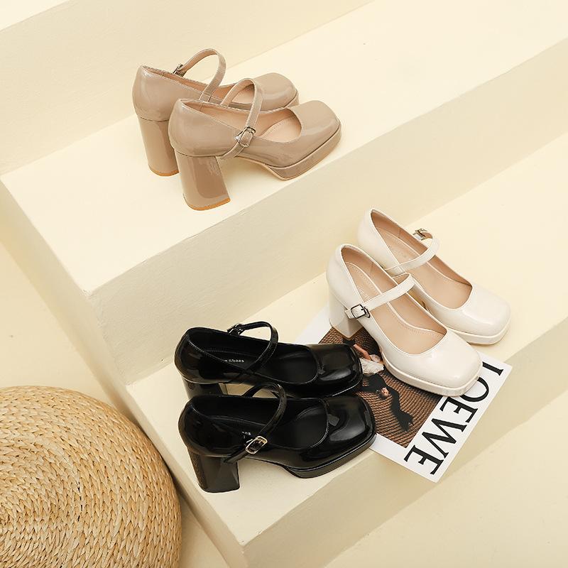 3359-12 One word with high heels single shoes women's summer new French temperament thick heels high heels women's shoes
