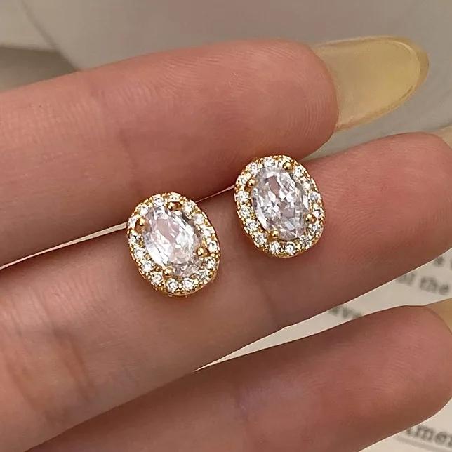 PONYKISS Серебряная Игла Полностью Циркониевый Эллипс Пусеты Серьги для Женщин Модные Минималистичные Геометрические Аксессуары