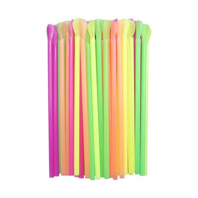 Straws With Snow-Cone Spoon For Drinking Summer Straws For Home Or  Party 100 PCS Rainbow Colorful Straws