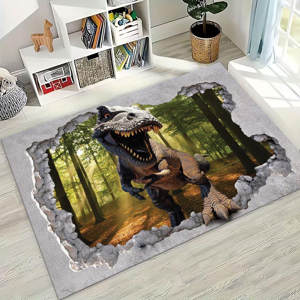 3D Illusion Breaking Wall Dinosaur Animal Series Rug for Bedroom Living Room Sofa Home Doormat Decor,Large Non-slip Floor Mat