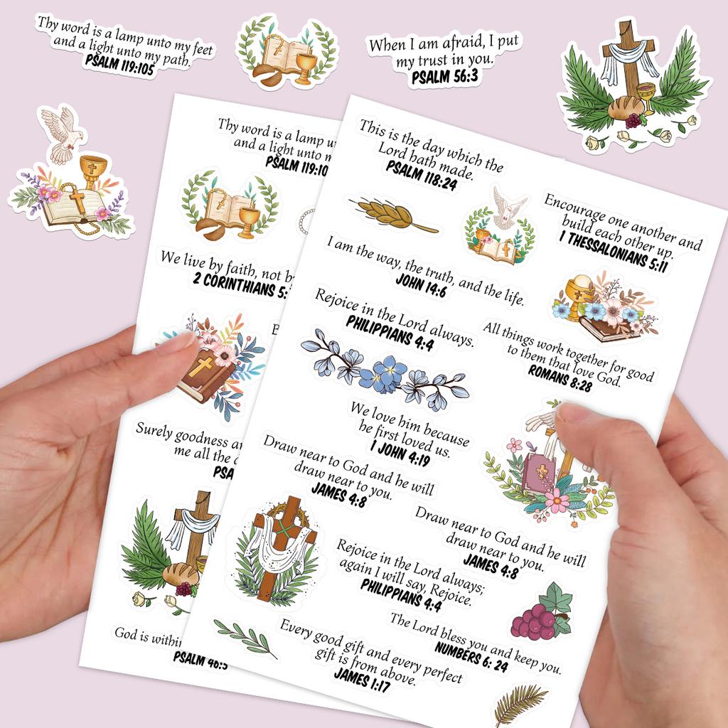 5 Folhas Adesivos Doodle Bíblia (97 Peças) - Decalques de Bagagem para Garrafa de Água, Artesanato Religioso de Páscoa e Adesivos de Arte para Presente Cristão