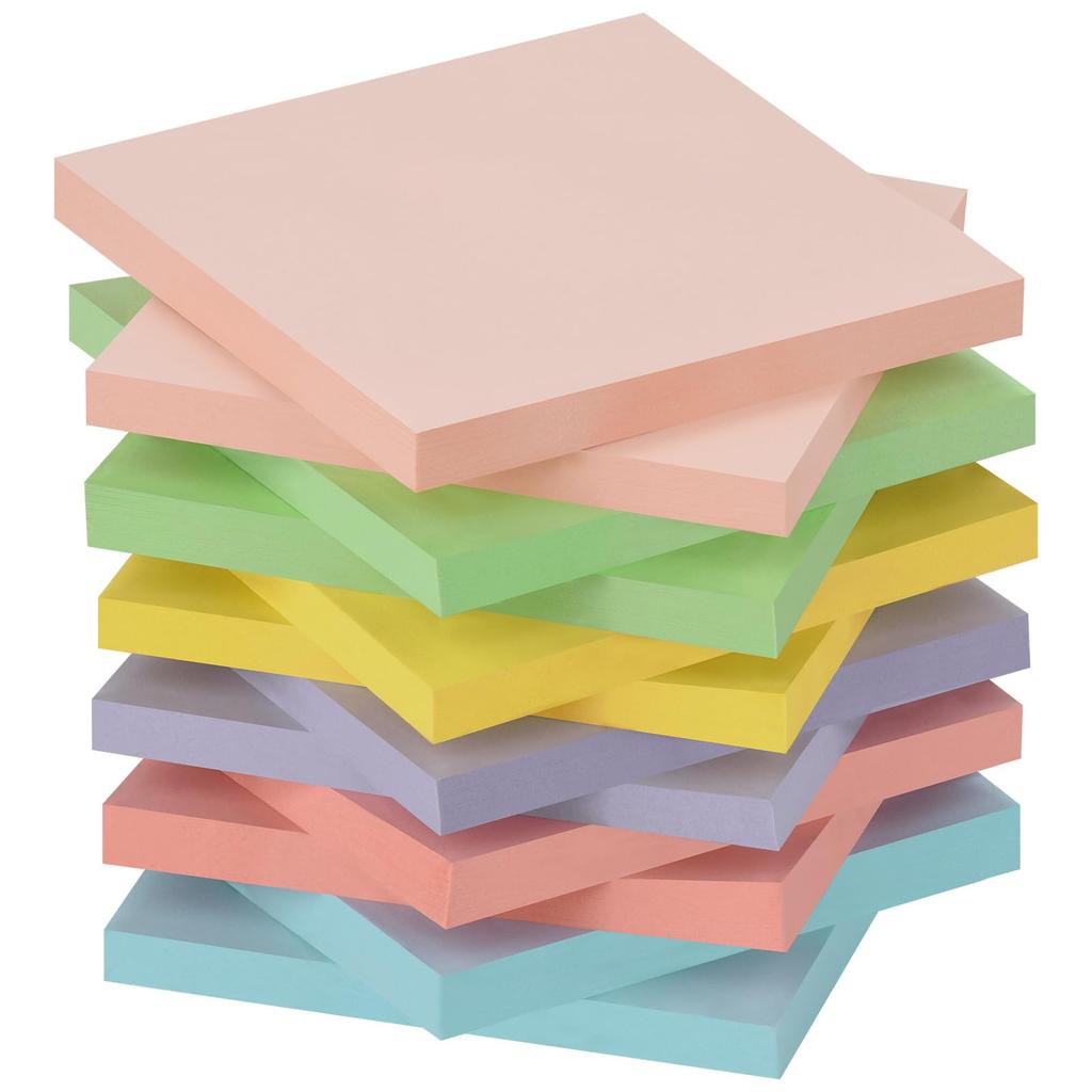 ZCZN Sticky Notes, Memo Pad, Strong Adhesive, Square, 6 Colors, Kishu Rainbow, 76x76mm, 60 Sheets X 12 Pads