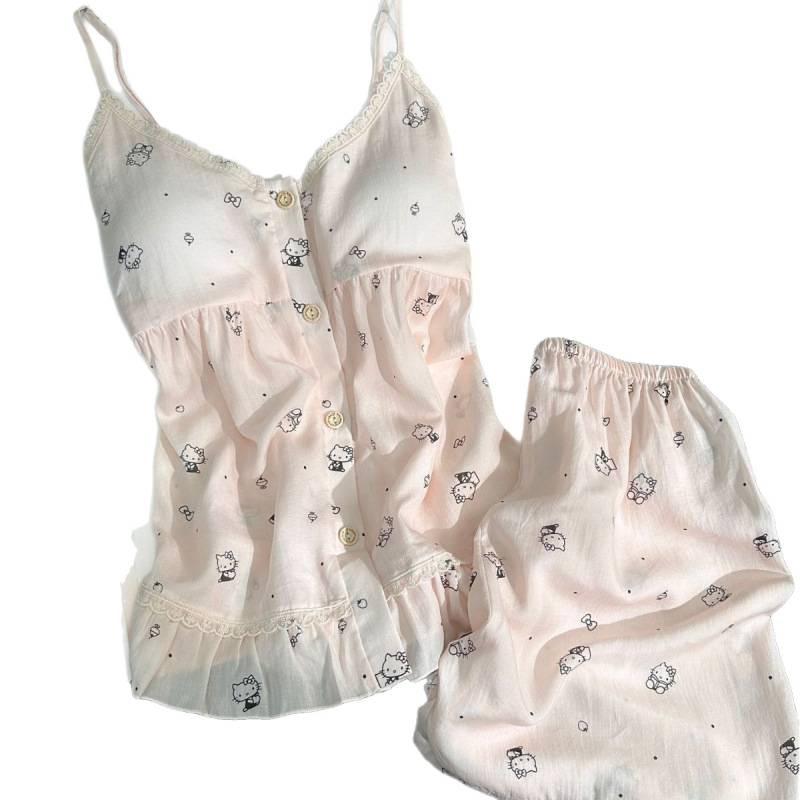 [Lyocell] Women's sleepwear with chest pads, summer sweet and fresh KT kitten camisole shorts, two-piece loungewear