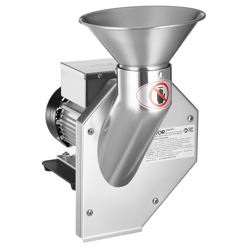 550W Electric Fruit Apple Crusher, SUS304 Desktop Crushing Machine, Grinds Whole Apples Up to 70mm Dia, 60 KG/H Capacity, Cider Press for Apples,