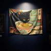 1pc Cat Eating Ramen Tapestry Cute Black Cat Wall Hanging Ramen Shop Decor For Bedroom Home