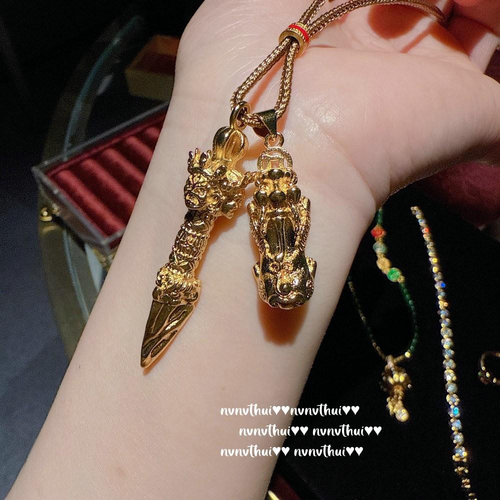 Ancient Flower Silk Screw Diamond Pestle Pixiu Pendant Necklace, New Chinese Style, Light Yang Blessing Bead Pumpkin Sweater Chain