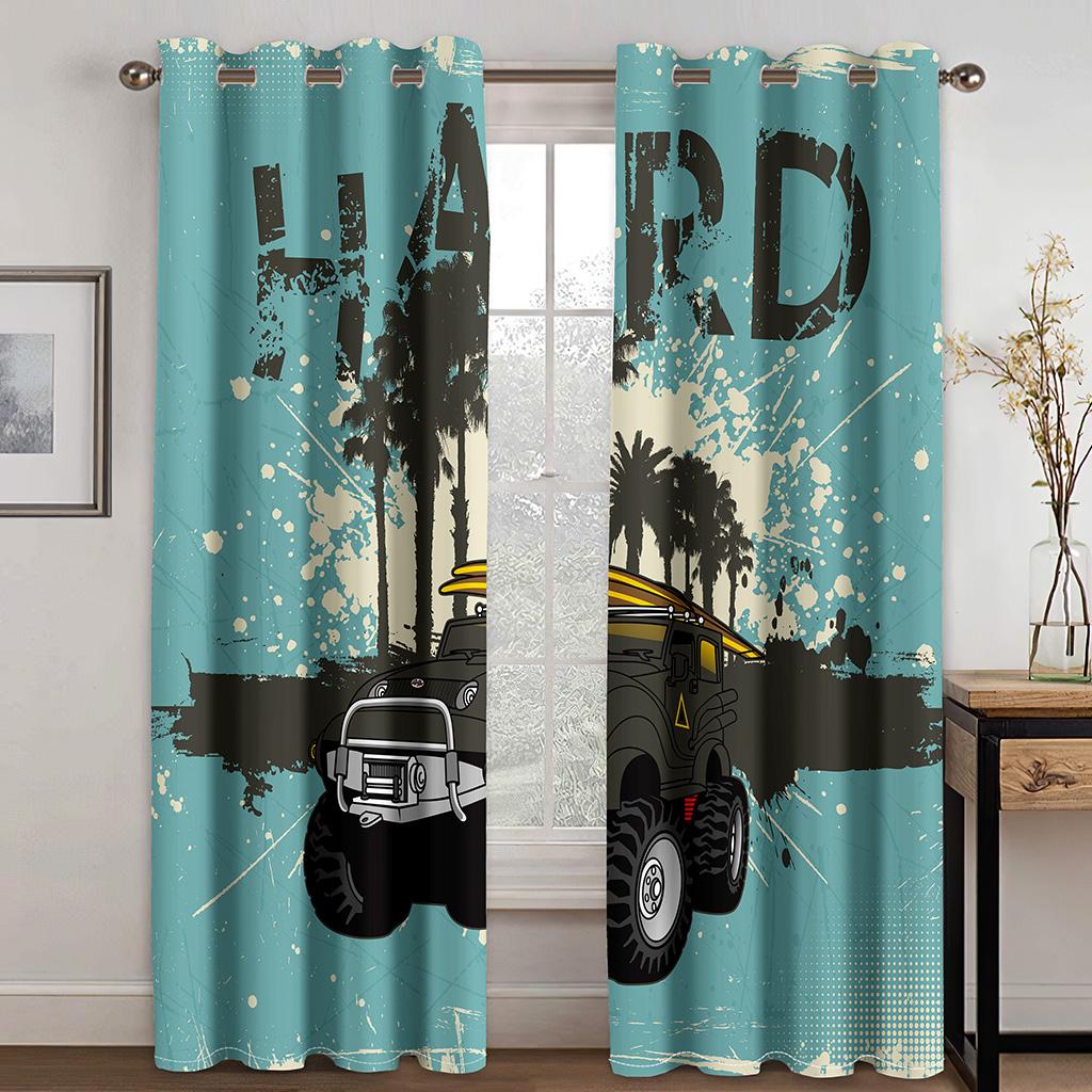 

3D рождественские шторы с изображением пикапа и автомобиля, красные, золотые, синие, гоночные автомобили, 2 панели, подходят для гостиной, спальни, кухни, балкона, окна, декора 50W130H(CM)X2PCS&Hook