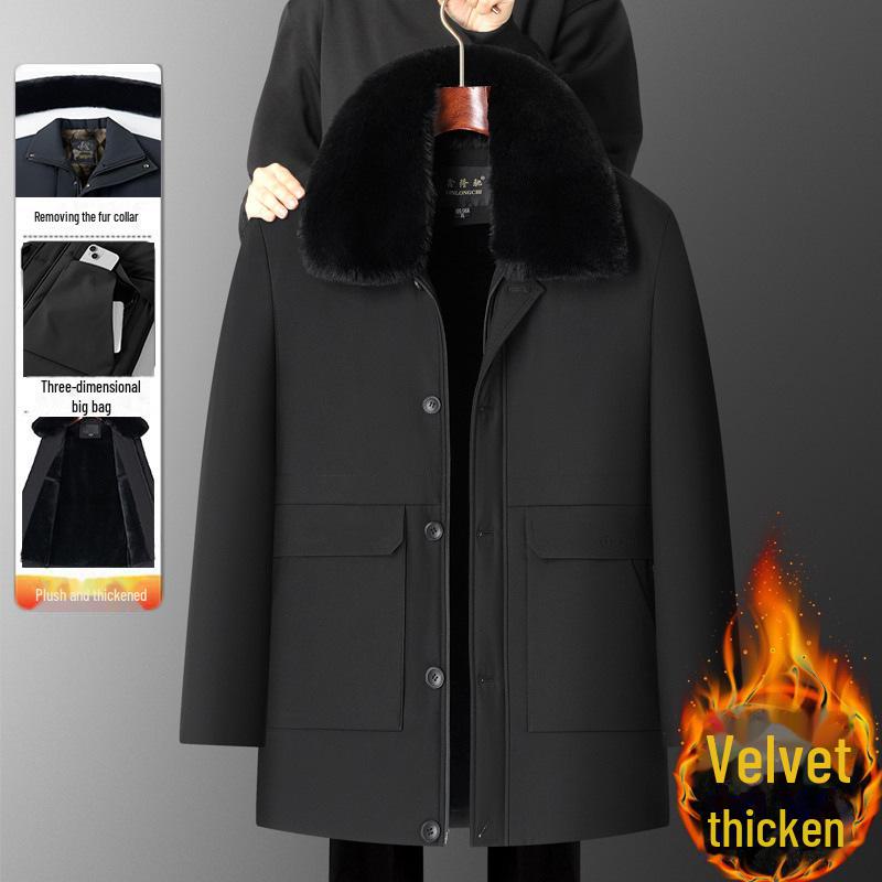 

Men s Winter Plus Velvet Thick Warm Cotton Coat - Large, Loose-Fit, Medium-Length for Middle-Aged & Elderly 180/XL (110-125 jin)