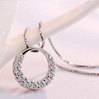 925 Sterling Silver Necklaces Silver Round Crystal Necklace Pendants&Necklaces Jewelry Collar Colar