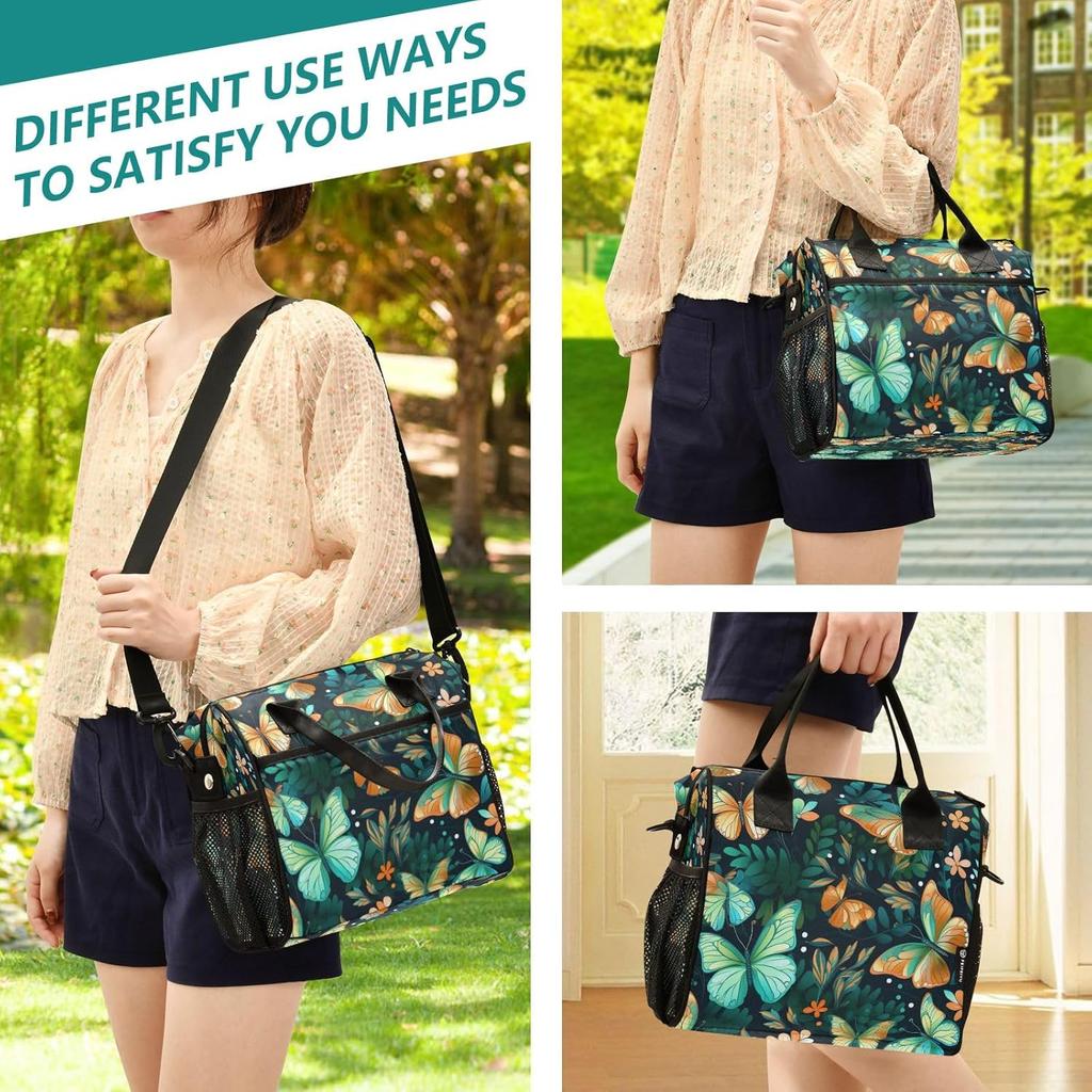 Green Butterflies Large Insulated Lunch Bag for Office Work School Picnic Reusable Tote Bag, Medium, A05W23017