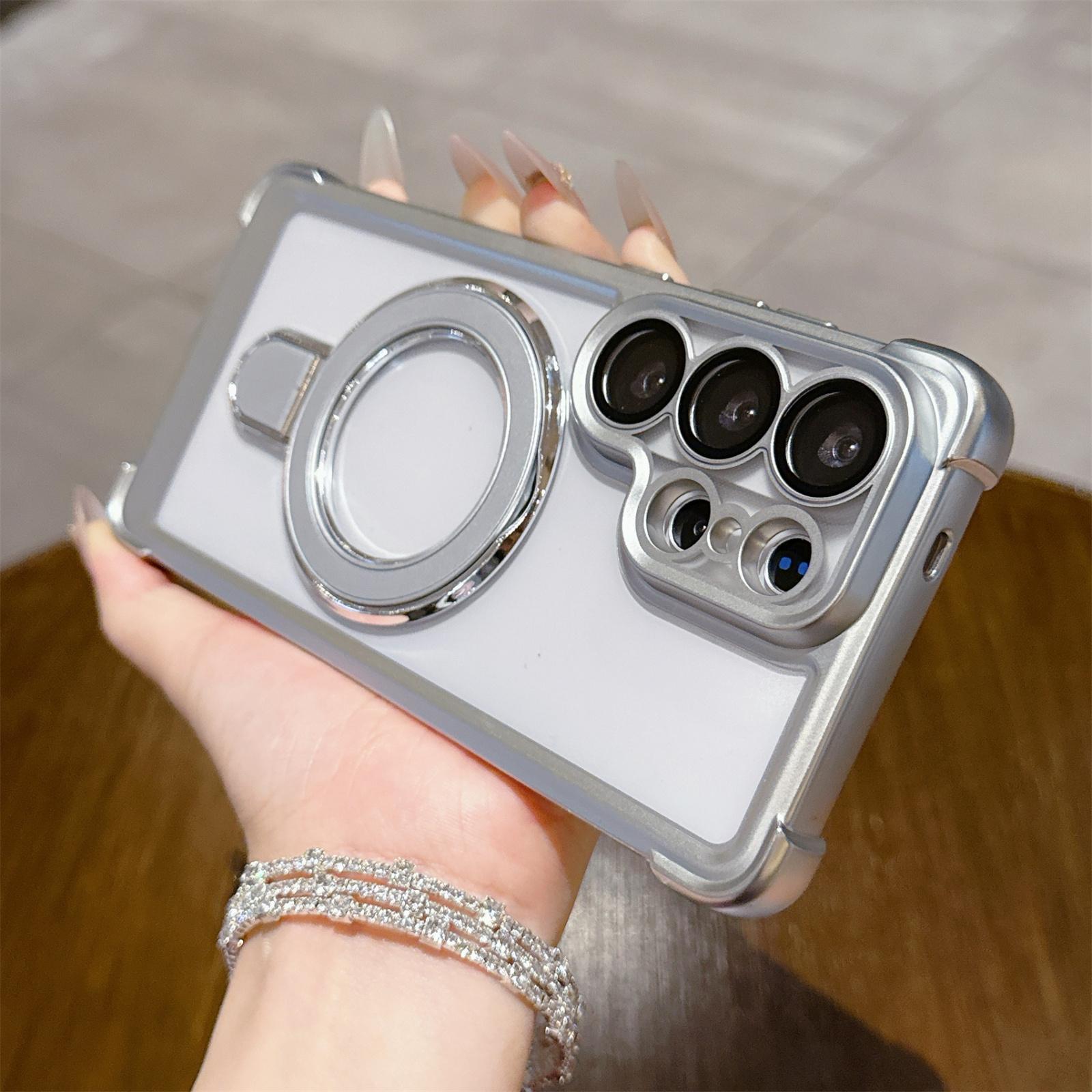 

Magnetic Phone Case for Samsung Galaxy S23 S24 S25 S26 Ultra Plus Protective Cover with Kickstand Hard Slim Thin for Magsafe Galaxy S26 Ultra срібний
