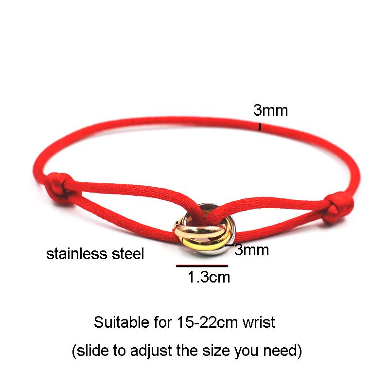 Classic Titanium Steel Lover Three Circles With Colorful Rope Bracelet for Women Men Custom DIY Bracelet New2023