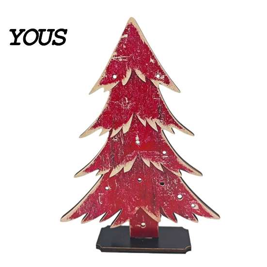 Modern Farmhouse Christmas Decor Rustic Tree Table Decoration, Vintage Wooden Xmas Standing Sign with Small For Tables Base for Winter Home