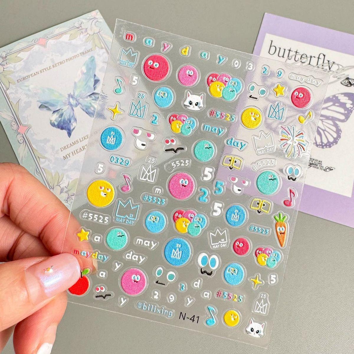 Mayday 5525 Embossed Waterproof Nail Art Stickers - Pink DIY Decorative for Phone and Camera Mayday Sticker [1 Sheet]