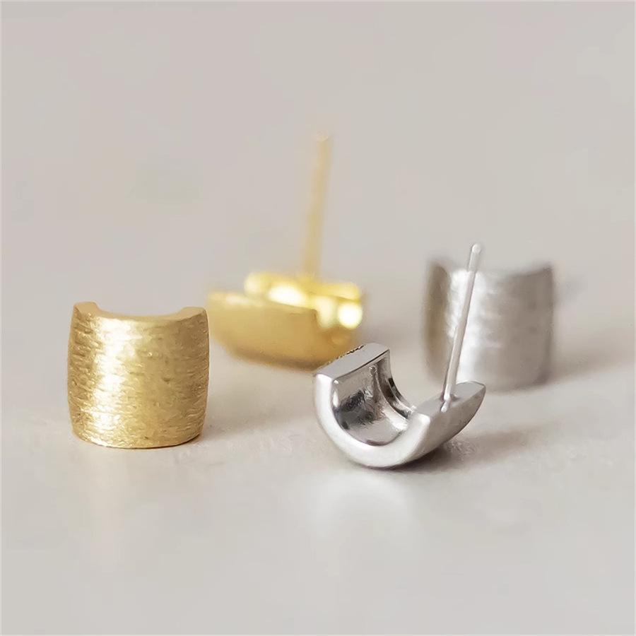 925 sterling silver small tile brushed stud earrings niche design earrings temperament light luxury versatile earrings tide