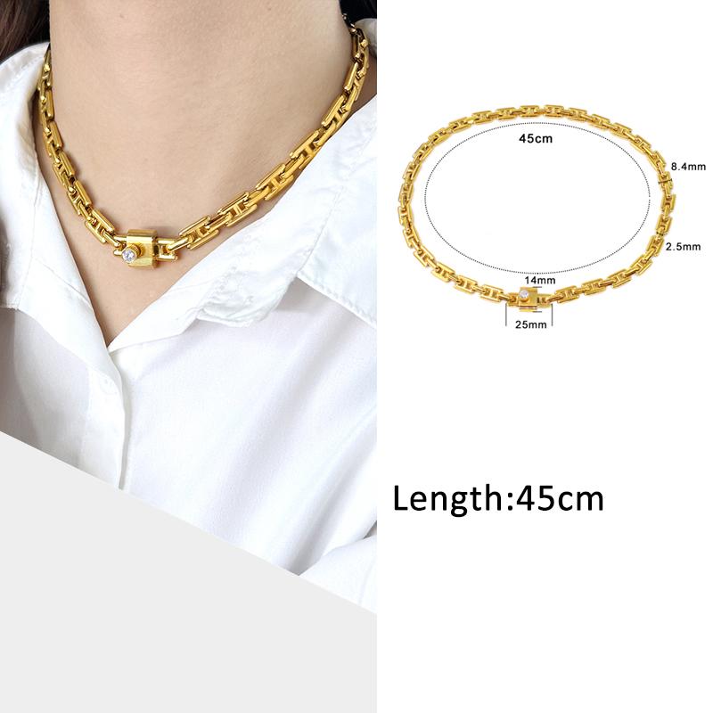 USENSET Men's Stainless Steel Chains Necklace Gold Color Handmade 18k Gold Plated Chains Individuality Zircon Gifts