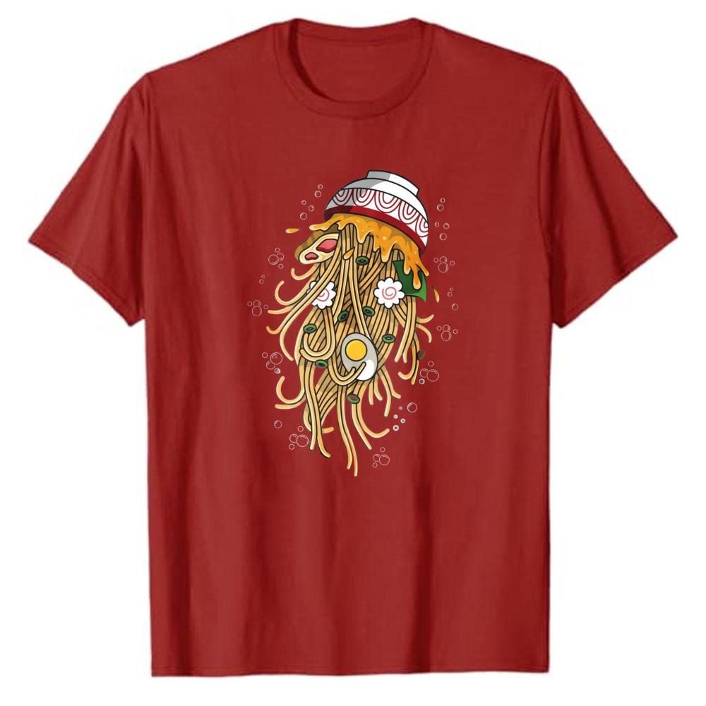 Ramen Jellyfish Shirt Kawaii Tee Funny Jellyfish Noodle T-shirts Funny Foodie Ocean Tee Japanese Noodles High Quality Cotton Top