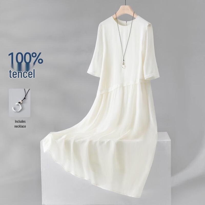 IHIMI 100% Lyocell 3/4 Sleeve A-Line Midi Dress XL