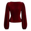 Women's Velvet Long Sleeve Tie-Front Blouse for Casual Everyday Wear