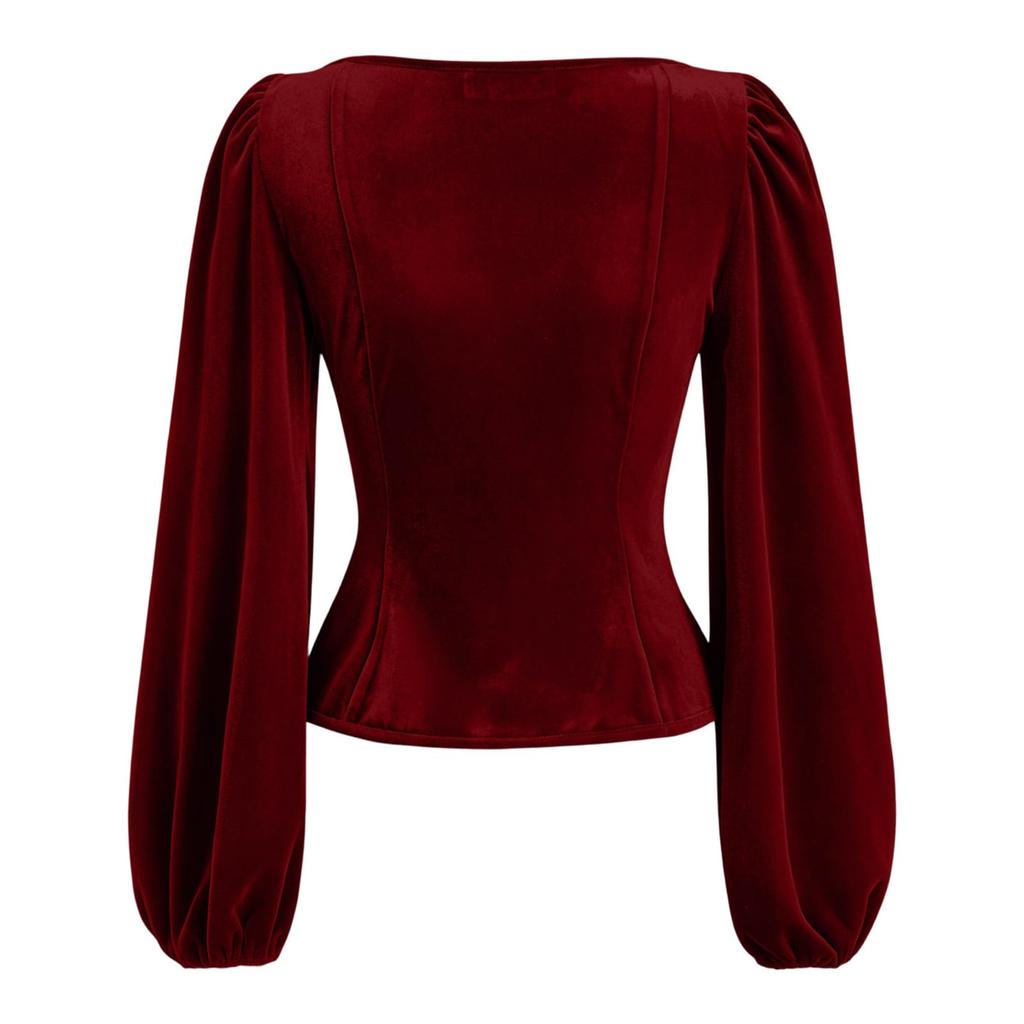 Women's Velvet Long Sleeve Tie-Front Blouse for Casual Everyday Wear