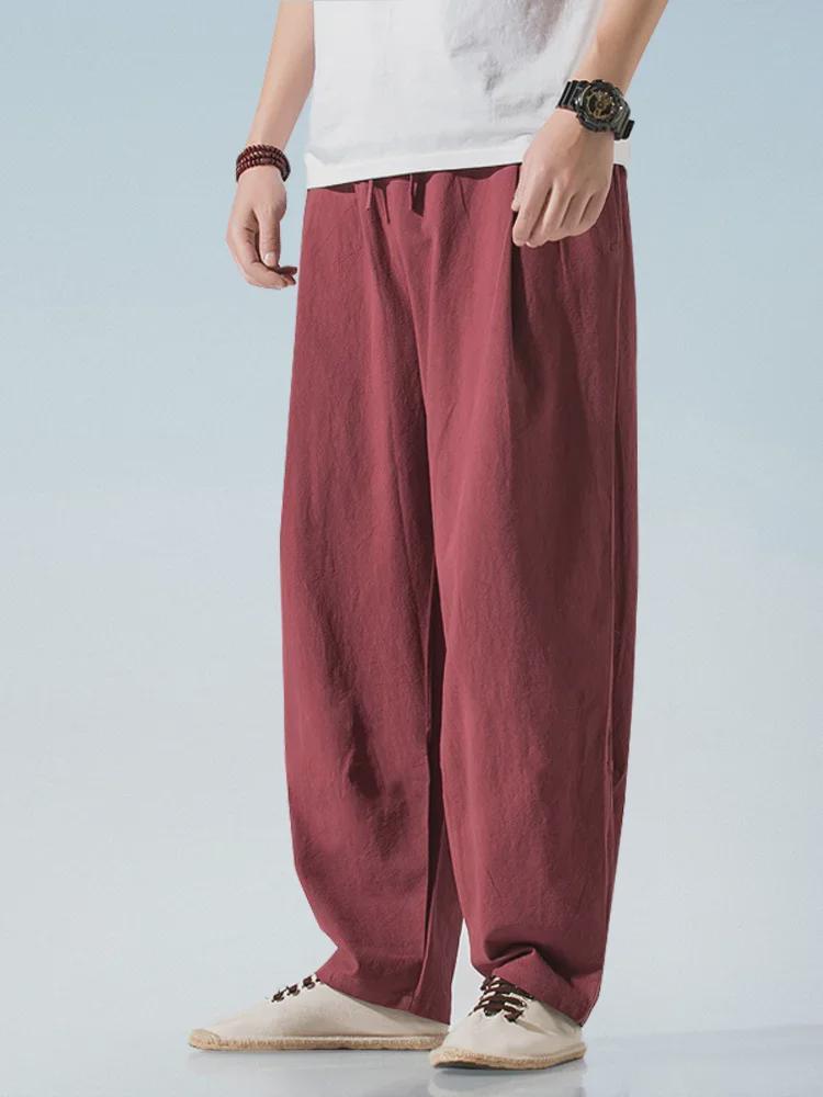 Men's Summer Thin Cotton & Linen Loose Harem Pants - Solid Color Retro Bloomers