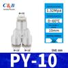 Pneumatic Nylon Air Hose Quick Connect Fittings: PU Straight, PY 5-Way, Cross 4-Way, PZA 3-Way, PE Connector with White/Blue Cap