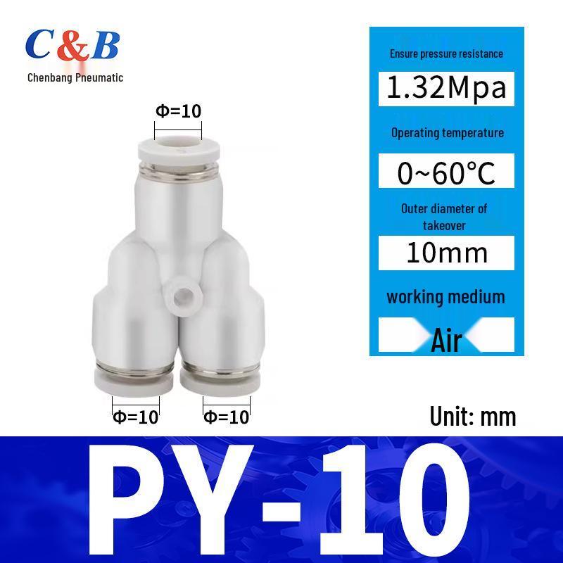 Pneumatic Nylon Air Hose Quick Connect Fittings: PU Straight, PY 5-Way, Cross 4-Way, PZA 3-Way, PE Connector with White/Blue Cap