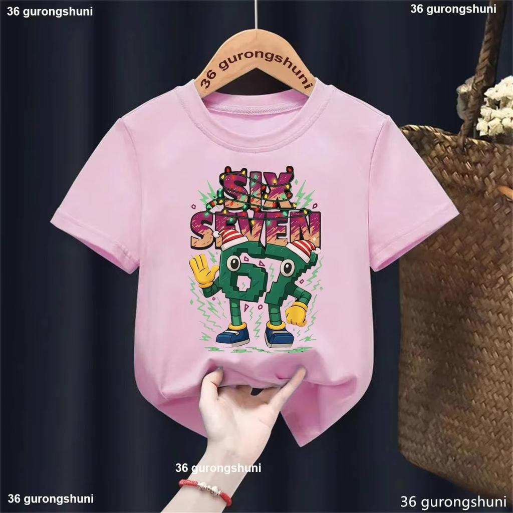 Kids Christmas Light SIX SEVEN Number 67 Graphic TShirt Soft Cotton Cool Wear for Boys  Girlsdf0116