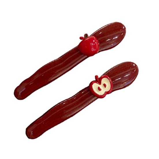 2Pcs Girl Hairpins Three-Dimensional Fruit Design Glossy Resin Texture Fix Broken Hair Slender