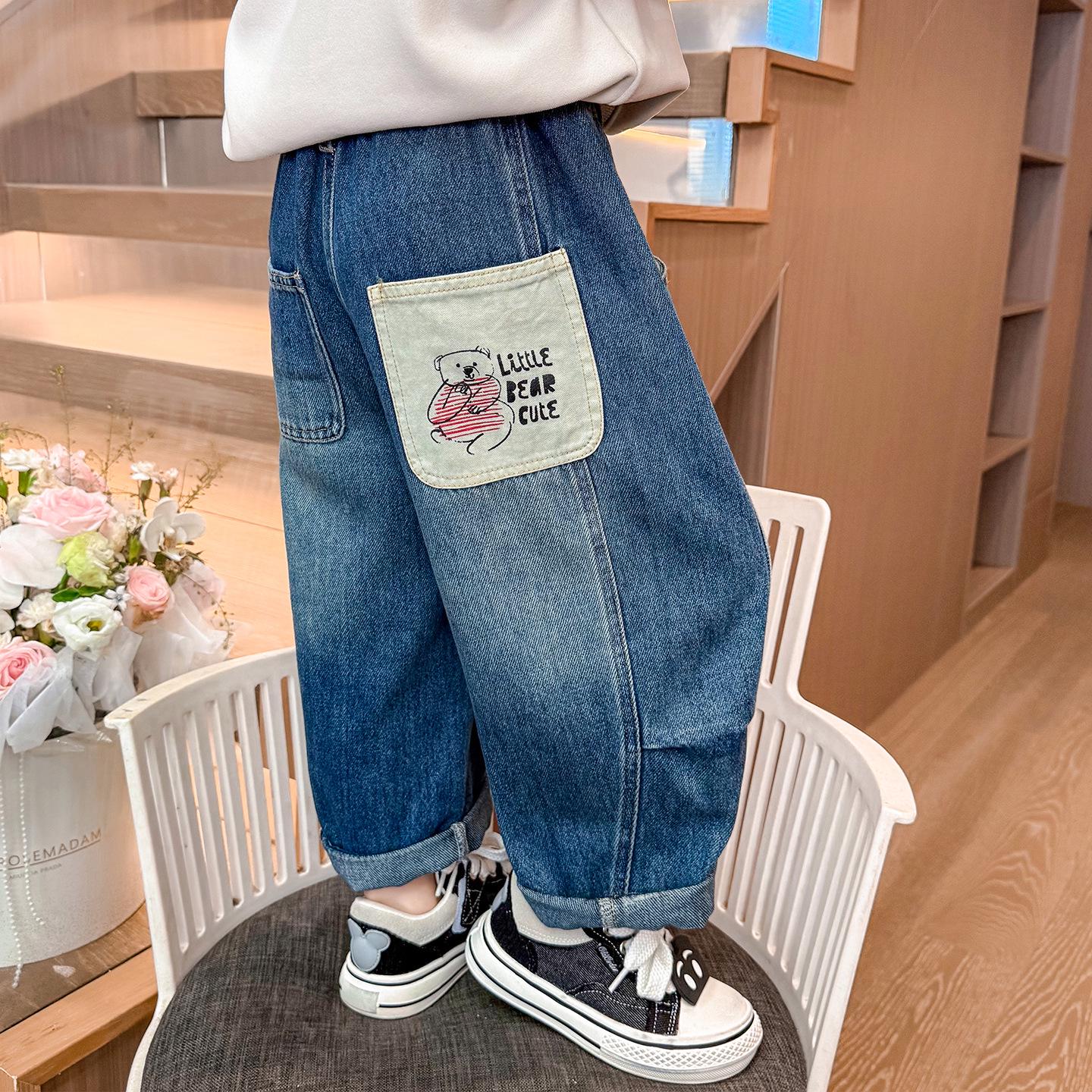 

Модные джинсы для девочек на весну и осень 2025 года – Детские повседневные брюки 100 cm