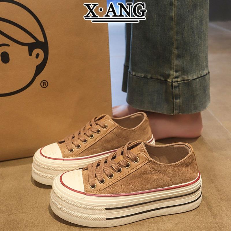 Leather thick baseplate shoes women's autumn new versatile lightweight white shoes casual canvas shoes student shoes