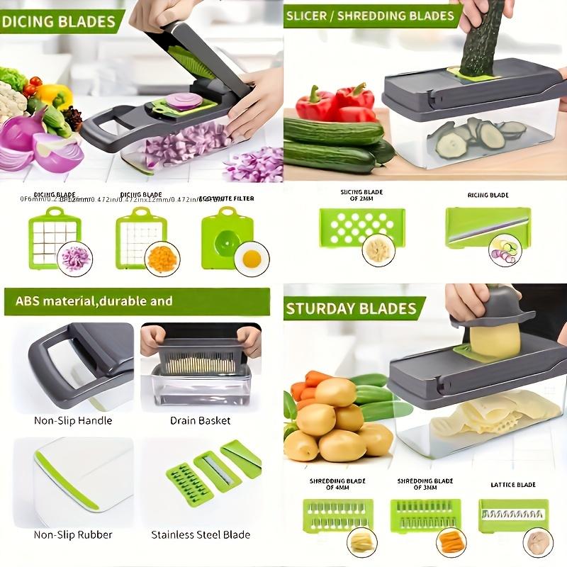 16-in-1 Vegetable Onion Chopper & Food Cutter   Semi-Automatic Chopping for Onions  Carrots  Potatoes  Garlic  Peppers  Kitchen Gadget