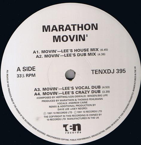 

12inch Record MARATHON Movin TENXDJ395 10 Records 1991 UK Dance Electronica Used