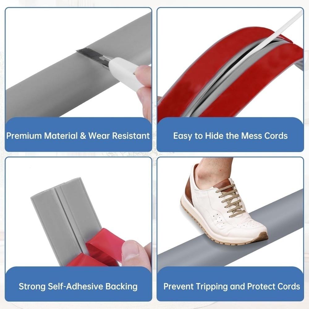 1Roll 1m/2m/3meters Professional Self Adhesive Floor Cord Cover PVC Wire Hider Flexible Low Profile Electric Cord Cavity Office