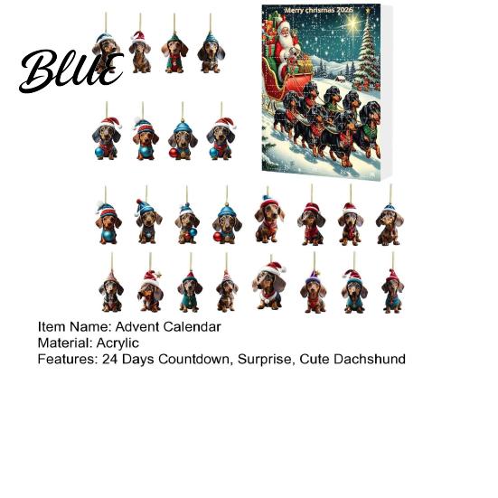 Decorazioni Natalizie a Tema Bassotto Calendari dell'Avvento 2026 24 Giorni Ciondolo Acrilico 2D Decorazioni per Albero di Natale Calendario del Countdown Collezionabile
