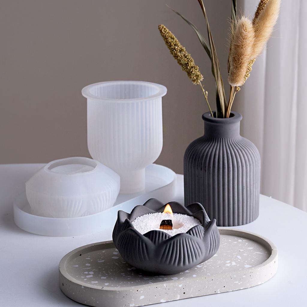 DIY Concrete Craft Silicone Mold Set Vase Candlestick Tray Storage Box Plaster Resin Mold Home Decor Supplies Table Ornaments